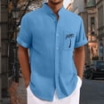thumbnail image 3 of Men Linen Hawaiian Shirt Short Sleeve Button Down Stand Collar Beach Vacation Summer Holiday Casual Shirt with Palm Tree Print Tees, 3 of 4