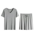 thumbnail image 1 of Men's Pajama Set Lightweight Quick Drying Short Sleeve V-Neck Shirt with Soft Comfortable Shorts for Relaxing Sleep, 1 of 4