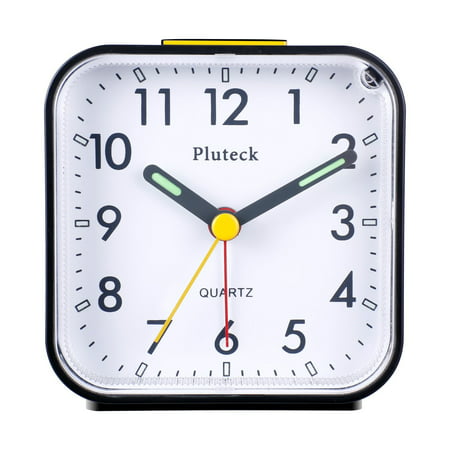 Pluteck Non Ticking Analog Alarm Clock with Nightlight and Snooze_Ascending Sound Alarm_Simple to Set Clocks_ Battery