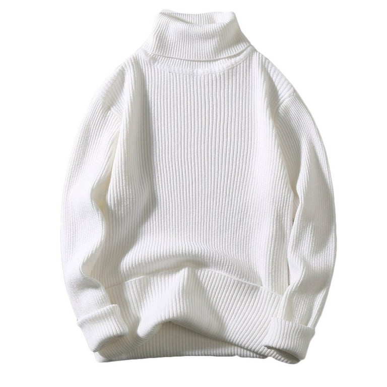 Hfyihgf Mens Turtleneck Pullover Sweater Casual Thick Winter Warm Long  Sleeve Jumper Solid Loose Chunky Cashmere Knit Sweaters(White,L) 