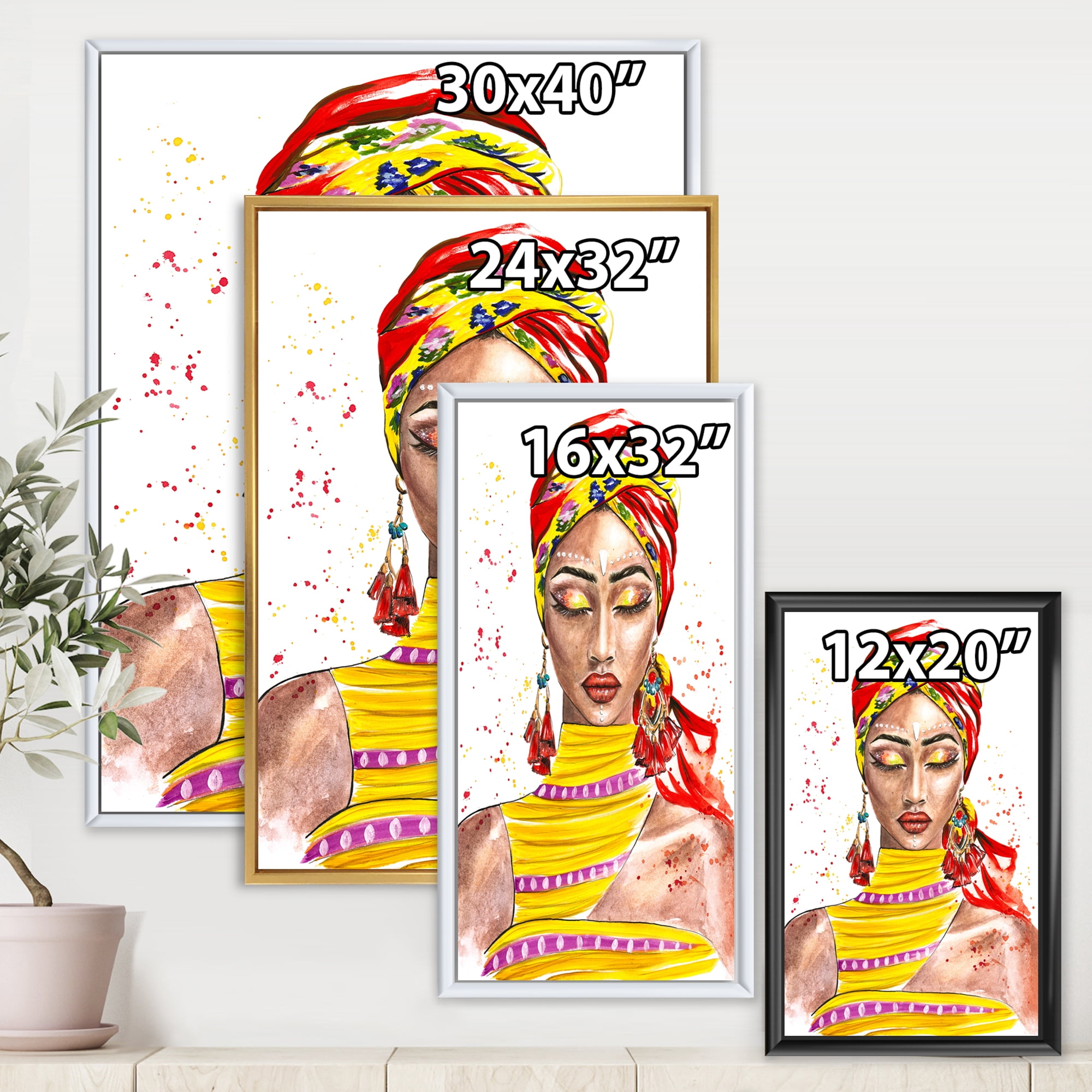 Designart 'Exotic Colorful Portrait of Afro American Woman' Traditional Framed Canvas Wall Art Print