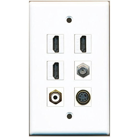 RiteAV - 3 HDMI 1 Port RCA White 1 Port Coax Cable TV- F-Type 1 Port S-Video Wall Plate