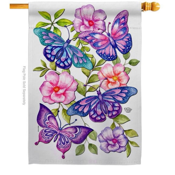 Ornament Collection H192697-BO Colorful Butterflies Friends Double-Sided Garden Decorative House Flag, Multi Color