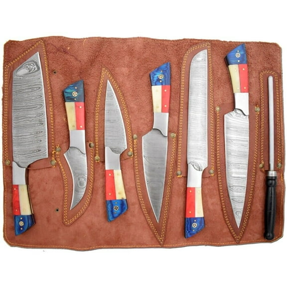Custom Handmade FORGED DAMASCUS STEEL CHEF KNIFE Set Kitchen Knives Cutlery