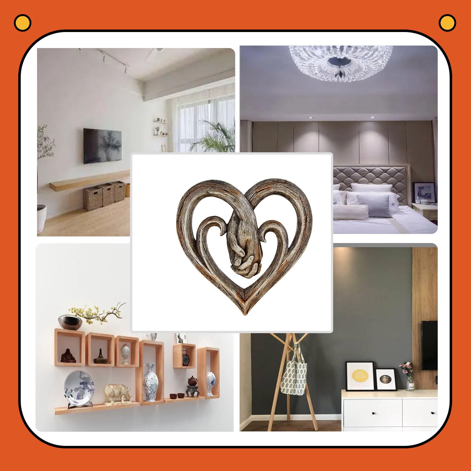 Heart Holding Hands Wall Decor Decorative Art Sculpture Faux Wood