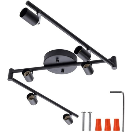 

6-Light Adjustable Dimmable Track Lighting Kit Flexible Foldable Arms Matt Black Color Perfect For Kitchen Hallyway Bed Room Lighting Fixture GU10 Base Bulbs Not Included