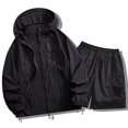 thumbnail image 7 of JFGHDG Womens Upf 50+ Sun Long Sleeve Hooded Jacket And Cargo Shorts 2 Piece Set Black 3XL, 7 of 7