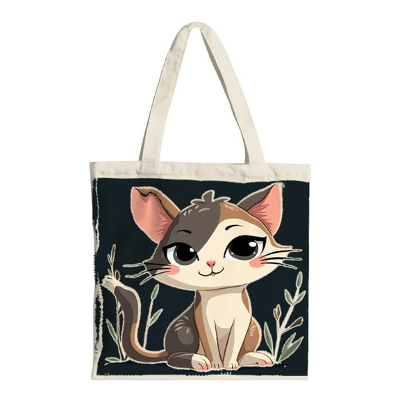 Cute Cartoon Cat Tote Bag - Multifunctional Canvas Bag with Cheerful Cat Design Perfect for Shopping Travel and Parties