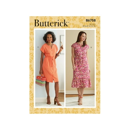 Butterick Sewing Pattern 6758 - Misses' & Misses' Petite Dress, Size: E5 (14-16-18-20-22)