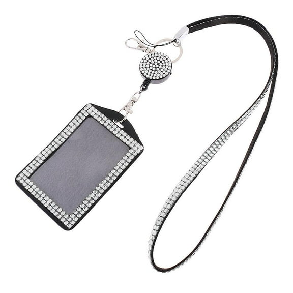 yotijay Crystal Rhinestone Lanyard with Retractable Reel ID Holder White