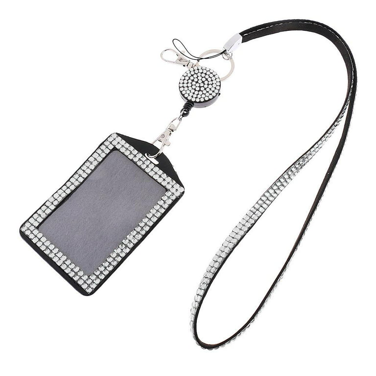 Lanyard with Retractable Reel Vertical ID Badge Card Holder White