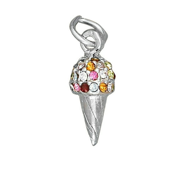Sterling Silver 16" .8mm Box Chain 3D Ice Cream Cone Pendant Necklace