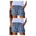 thumbnail image 4 of Sonducket Pantalones cortos de mezclilla con cordón de cintura alta suave para mujer pantalones cortos de mezclilla con bolsillo para Type4 NO4, 4 of 6