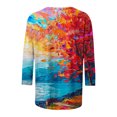 thumbnail image 5 of Women's 3/4 Sleeve Loose Fit Flowy Tunic Tops Dressy Casual Tops Tie Dye Ombre Round Neck Blouse Fashion 2024 Vintage Spring Elegant Shirts Summer Clothes for Teen Girls Multicolor T Shirts S, 5 of 5