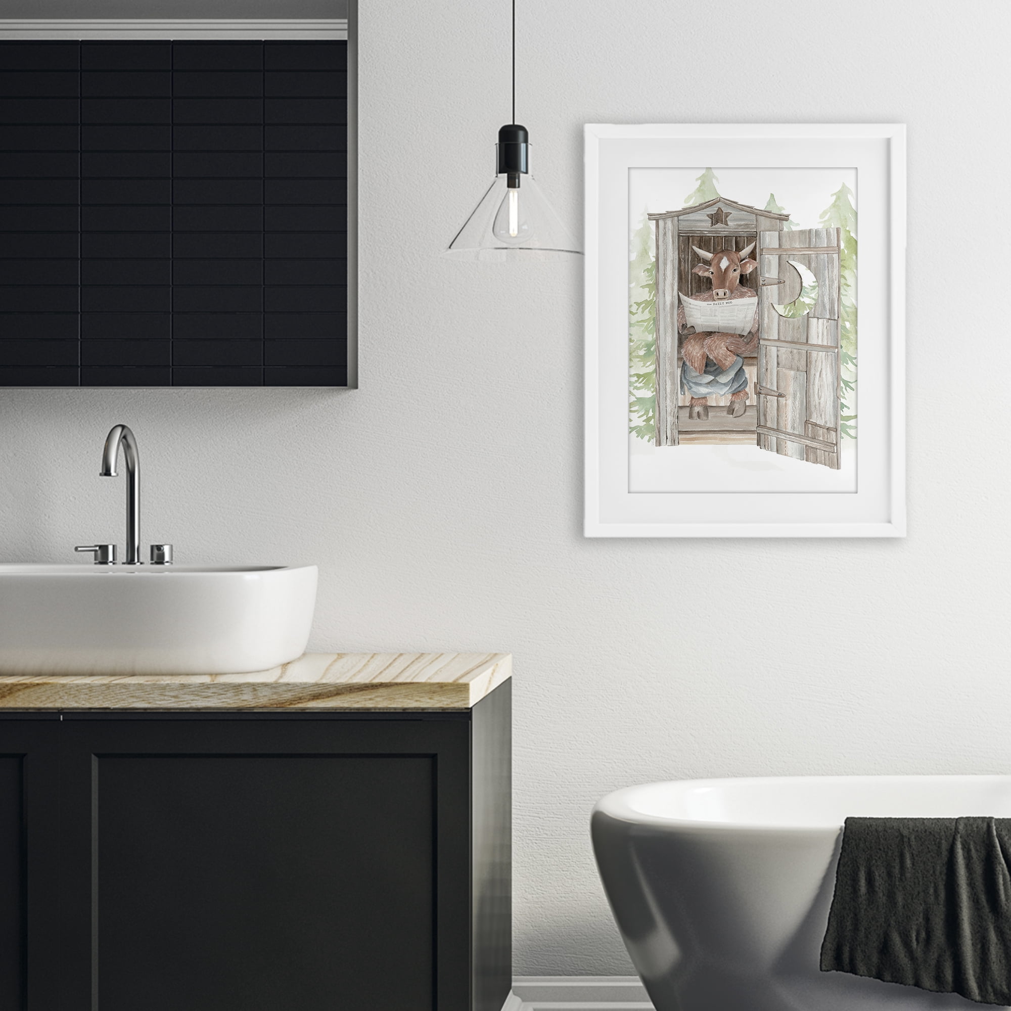 Stupell Industries Daily Moo Outhouse Reading White Framed Print Under Glass, design by Cindy Jacobs