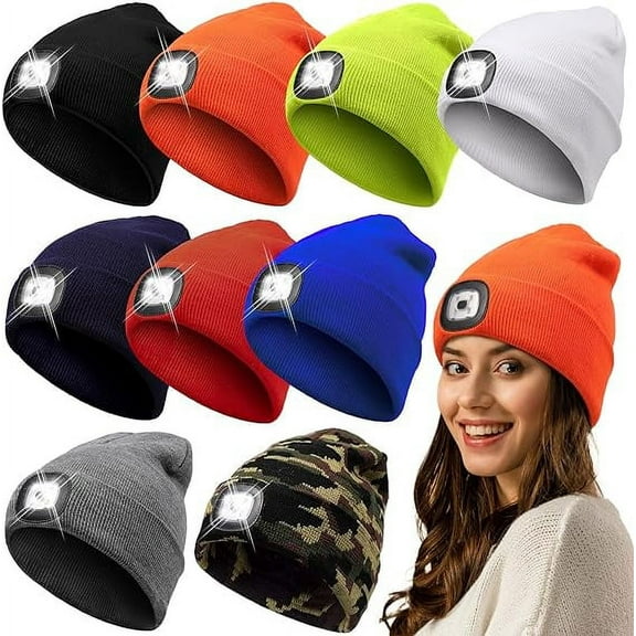 ZDWQFA LED Light Beanie Hat 4 LED Headlamp Hat Unisex Winter Knitted Hat Cap for Running