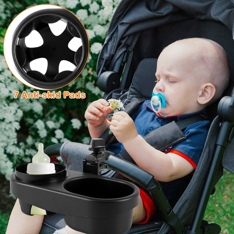 Retrok Stroller Cup Holder Snack Tray Catcher 360Rotating, 2 in 1 Universal  Stroller Tray with Drink Holder, Non-Slip Grip Clip Stroller Tray  Compatible with Almost All StrollersBlack 