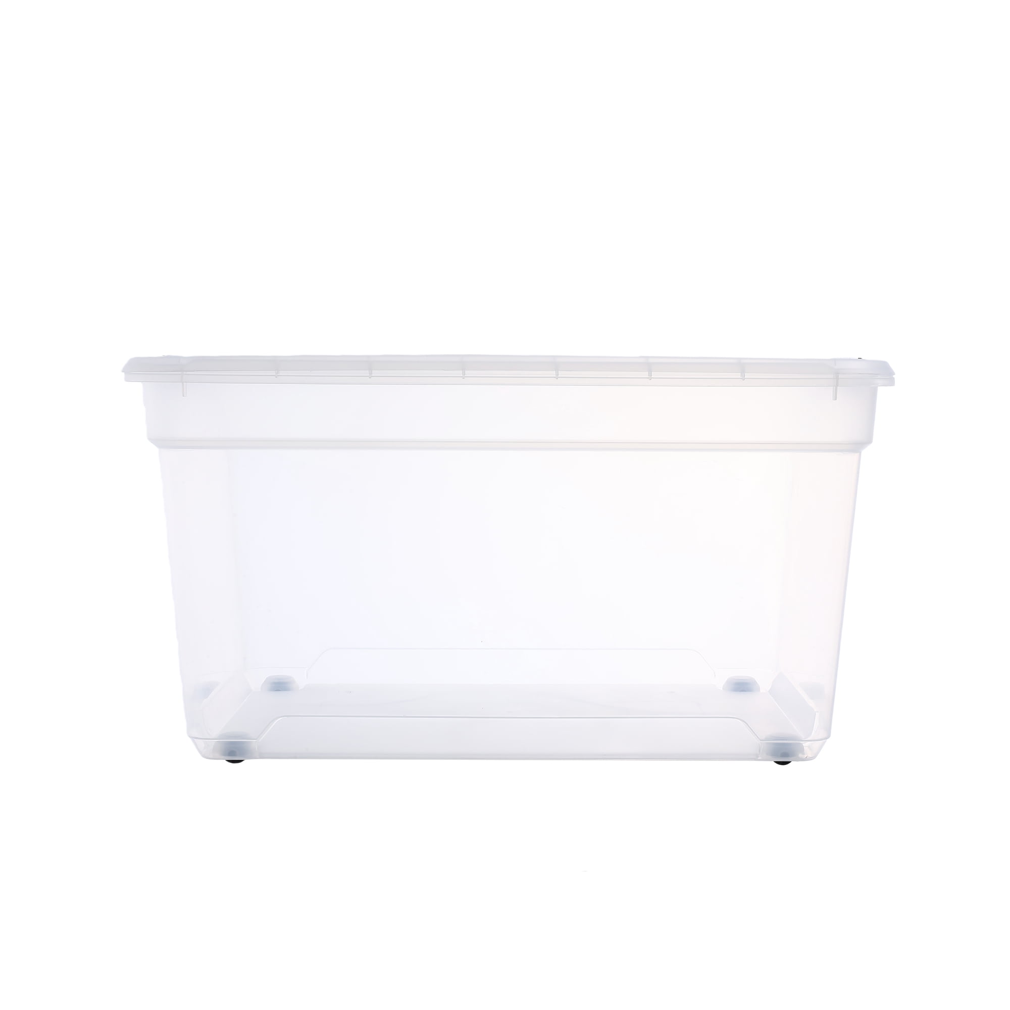 Ezy Storage 84.5 Qt Clear Plastic Tote, Latching Lid and Removable Wheels, 8 Pack