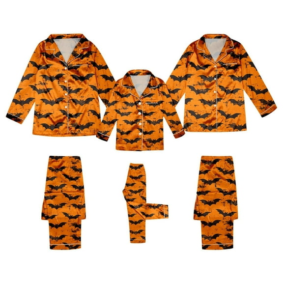 MuXiKeJi Family Christmas Halloween Pajamas Matching Sets Long Sleeve 2 Piece Pjs Funny Jammies Button Down Comfy Sleepwear Silk Pajamas