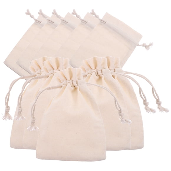 Phenofice 10Set Drawstring Bags Beige Cloth Jute Cotton for Drawstring Canvas Bag Daily Life