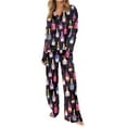 thumbnail image 1 of Gupgi Women 2 Piece Pajamas Lounge Set Long Sleeve Wine Bottle Print Button Down Shirt Wide Leg Pants Pj Sleepwear, 1 of 8