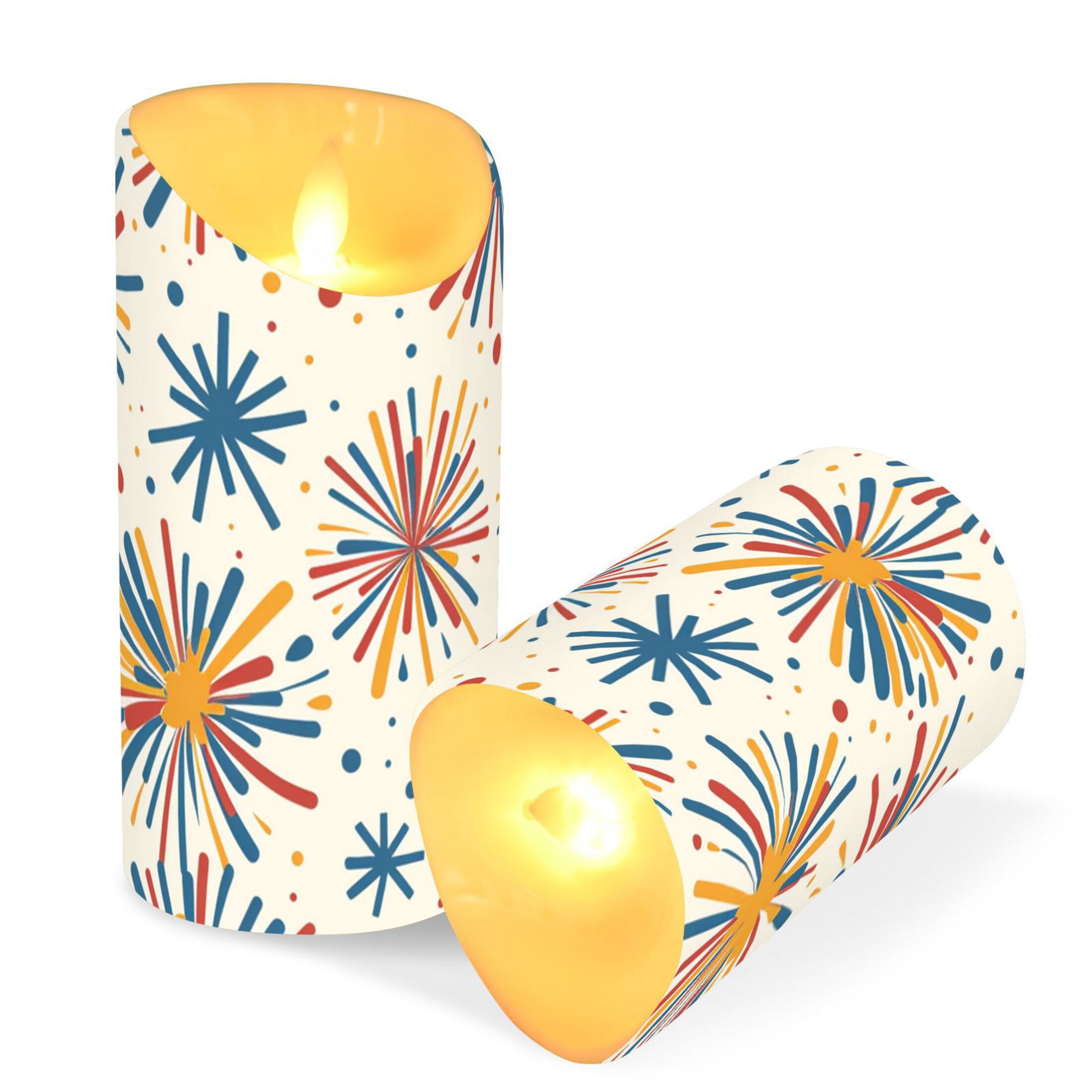 Cartoon Colorful Fireworks Flickering Flameless Candles with Remote Timer Battery Operated LED Tealight Set of 2 M