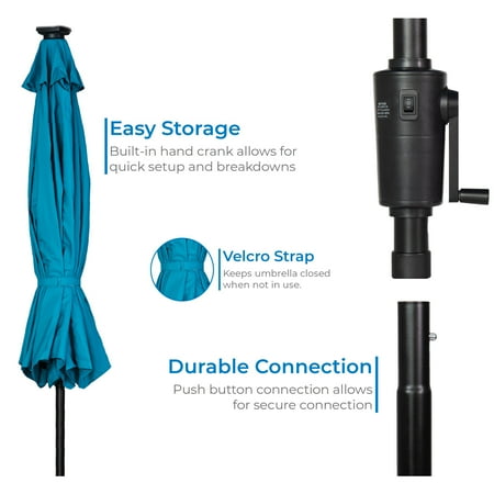 Sun Ray - 9'x7' Rectangular Next Gen Solar Lighted Umbrella - Teal