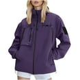 thumbnail image 1 of JGGSPWM Manteau de Pluie pour Femmes Veste à Poches à Fermeture Éclair Imperméable Manteau de Pluie Léger Coupe-Vent de Randonnée avec Capuchon Violet TG, 1 of 7