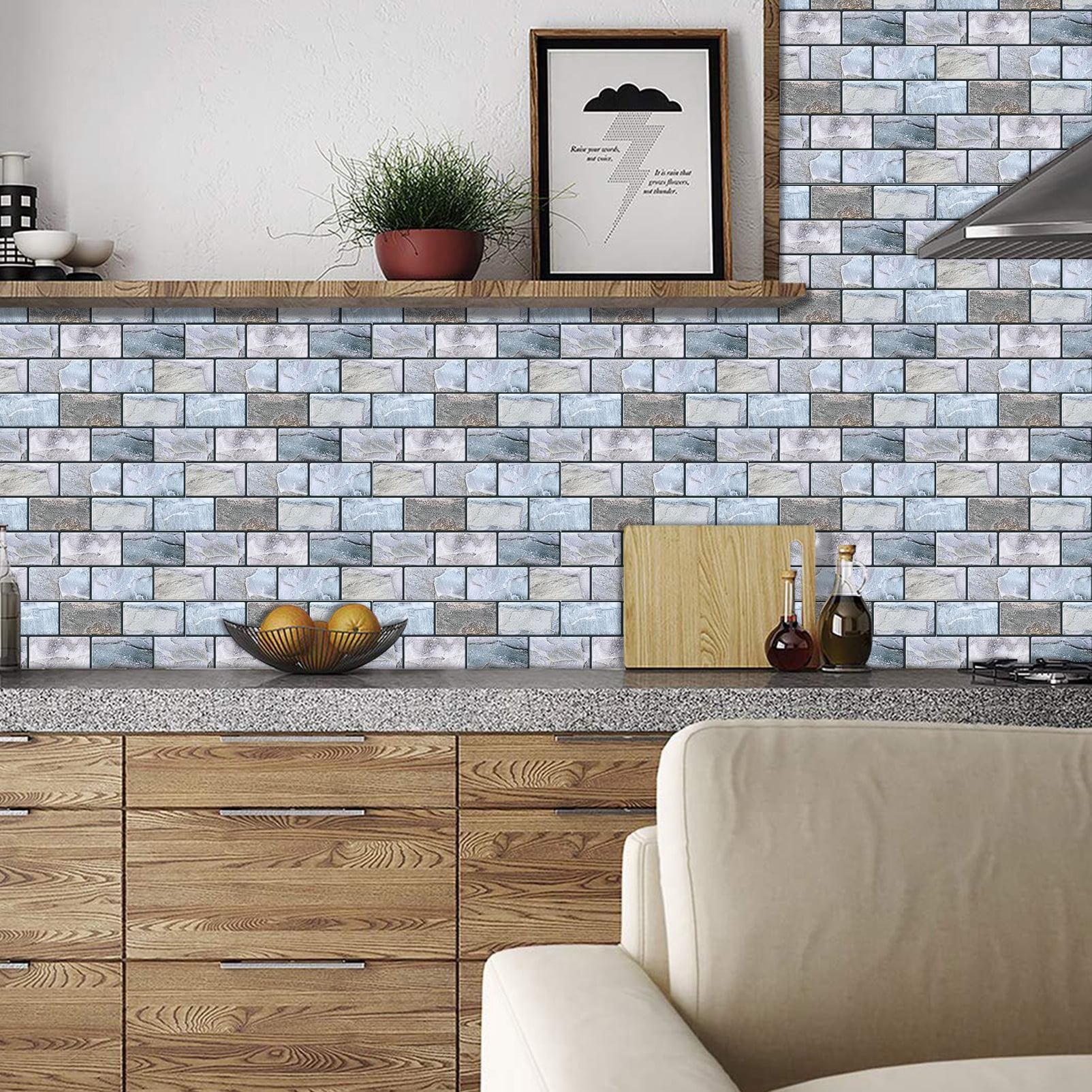 DEWOO 10 Sheets Peel and Stick Tile Backsplash for Kitchen Wall Tile, Self Adhesive Brick Backsplash Subway Tiles Backsplash, Stick on Tiles Kitchen Backsplash(Retro Blue,10.6"x10")