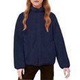 thumbnail image 4 of Drmagiyhm Girls Fleece Jacket Fuzzy Fleece Thick Sweatshirt Fuzzy Fleece Lightweight Outerwear Zip-Up Sweat Jackets Heavy Winter Coat with Pockets Navy 7-8 Years, 4 of 4