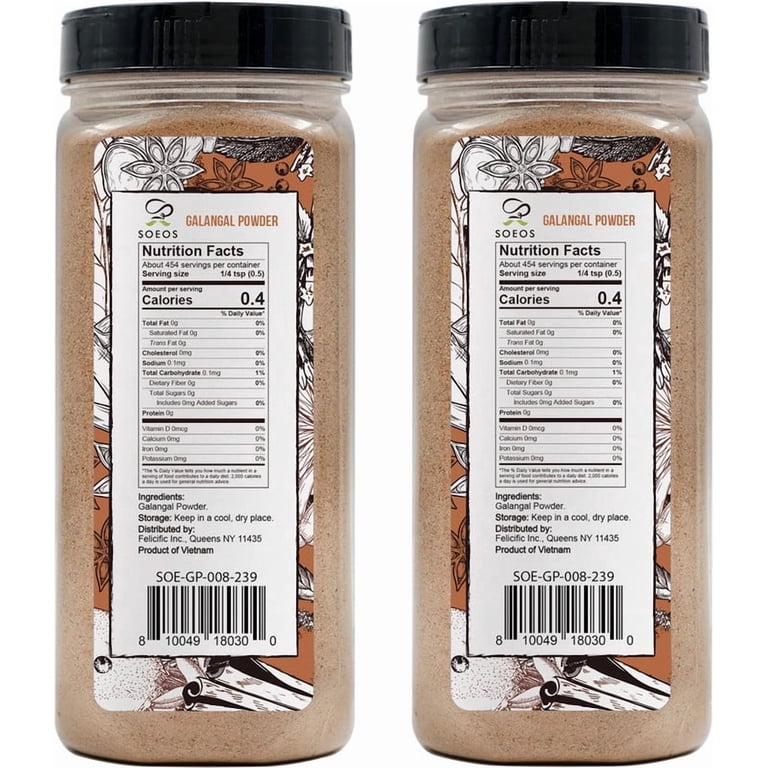 Soeos Galanga Powder 8oz (227g), Twin Pack, 16oz Total, Non-GMO