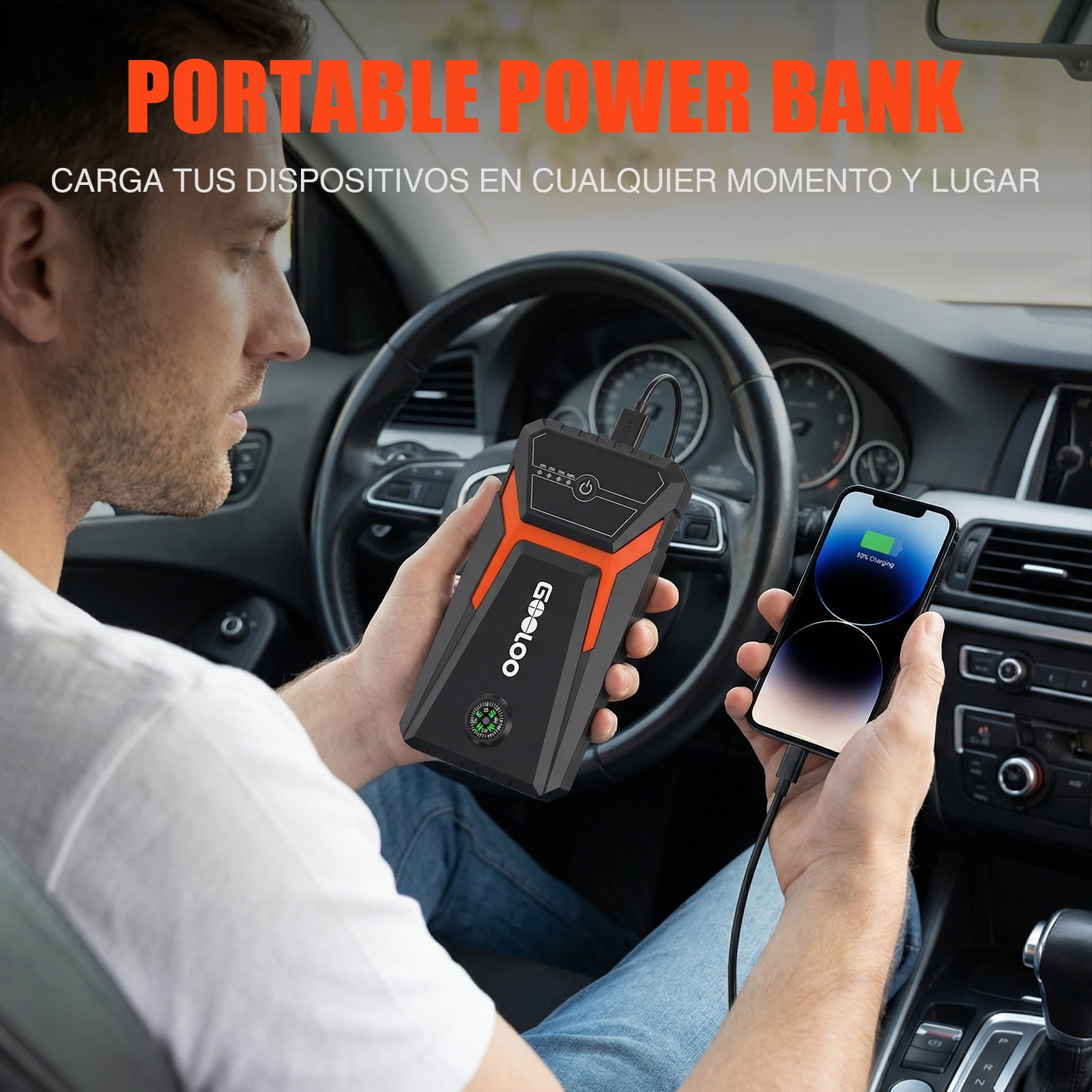 GOOLOO 1500A Car Jump Starter with LED Flashlight and built-in Compass