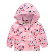 XBASW 1-8Y Girls Hooded Rain Coat Jackets for Spring Fall Cartoon Printed Windbreaker Jackets Raincoat Outerwear for Toddler Baby Kids