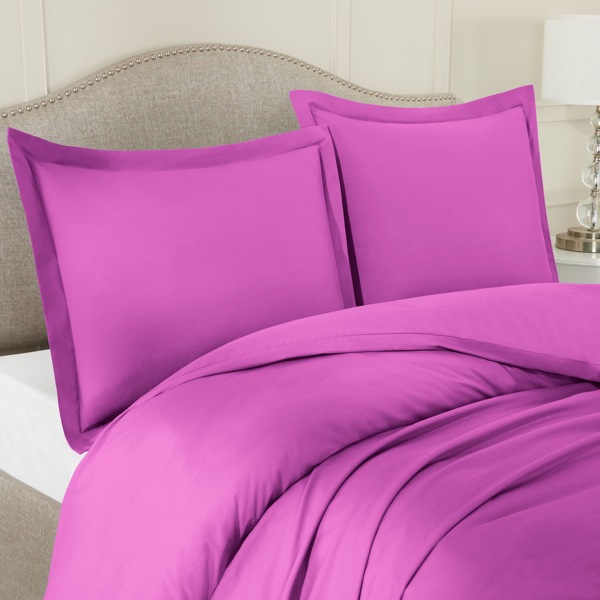 California King Size 3 Piece Duvet Cover Set with Pillow Shams Orchid Purple, Button Closure