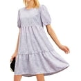 thumbnail image 5 of HUBERY Women Crew Neck Short Puff Sleeve Ruffled Keyhole Back Midi Dress, 5 of 6
