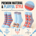 thumbnail image 4 of Girls Micro Cozy Character Socks, 3 Pack, Soft Plush Whimsical Pattern Socks, BLUE, M/L, 4 of 8