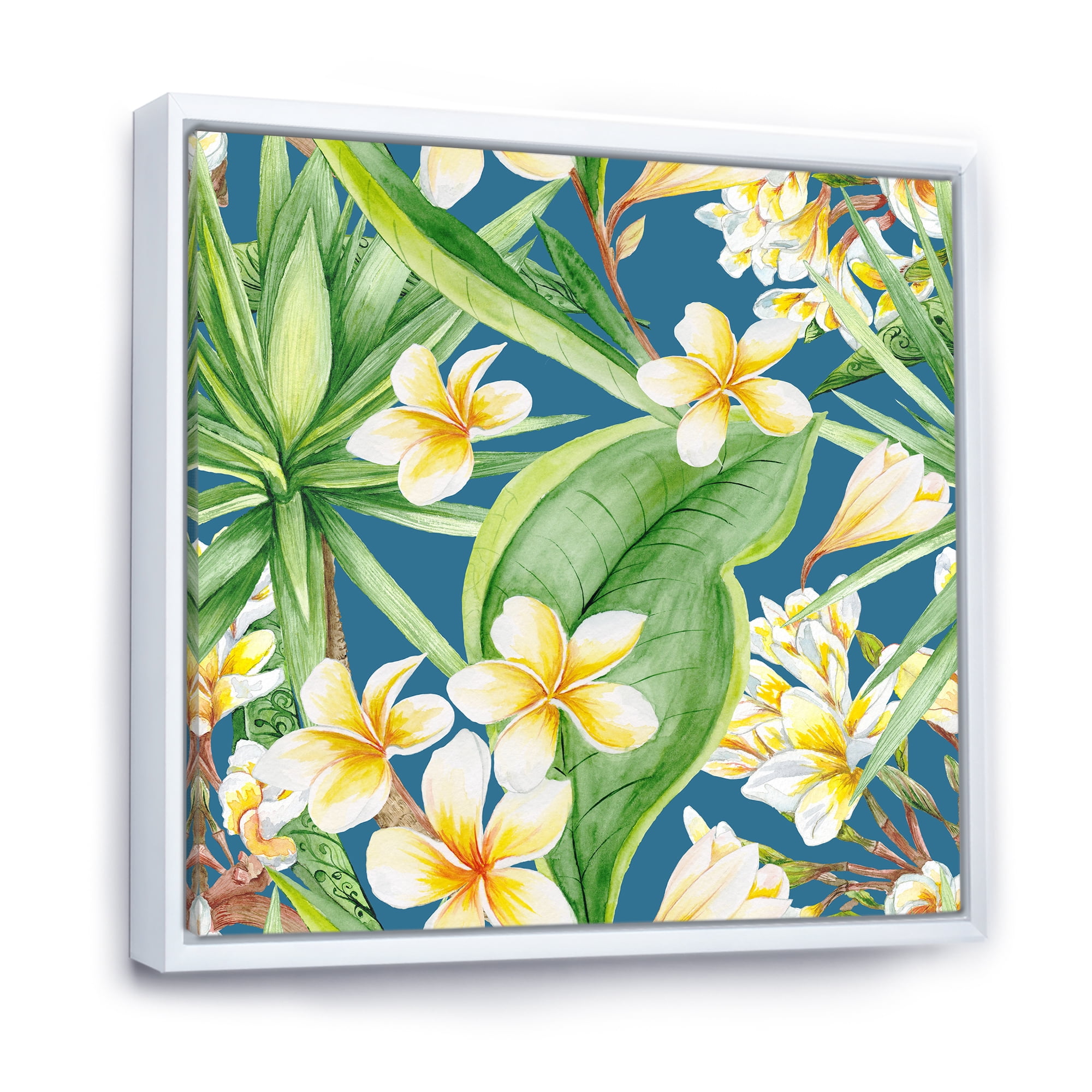 Designart 'Yellow Flowers and Tropical Foliage XV' Modern Framed Canvas Wall Art Print