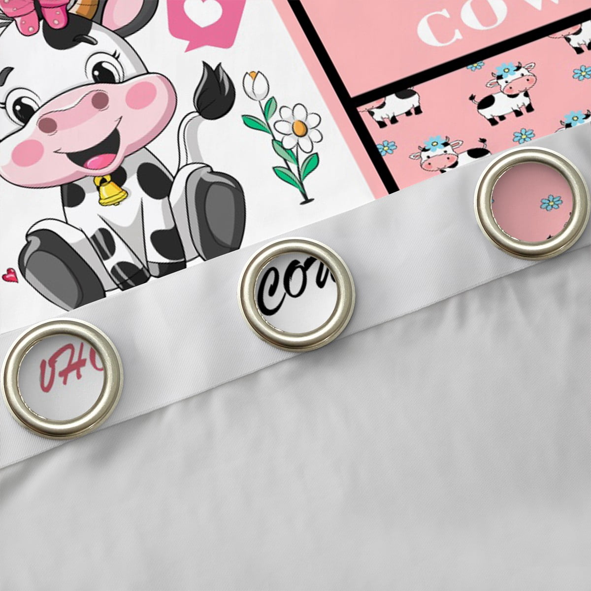 Castle Fairy Kawaii Cow Curtains Pack of 2 (42x84 Each) for Boys Girls,Cartoon Farmhouse Animal Curtains Blackout,Black Pink Bedroom Curtains,Luxury Bedroom Decor