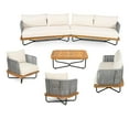 thumbnail image 3 of Christopher Knight Home 6-Piece Outdoor Sofa Set with Wood Table, Gray Rope Woven Chairs, 8-seat Metal Sectional, Beige, 3 of 13