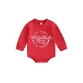 thumbnail image 1 of Faithtur Barboteuse Bébé Filles Garçons Saint-Valentin Rouge Manches Longues Col Rond Imprimé Lettre Barboteuse Décontractée, 1 of 9