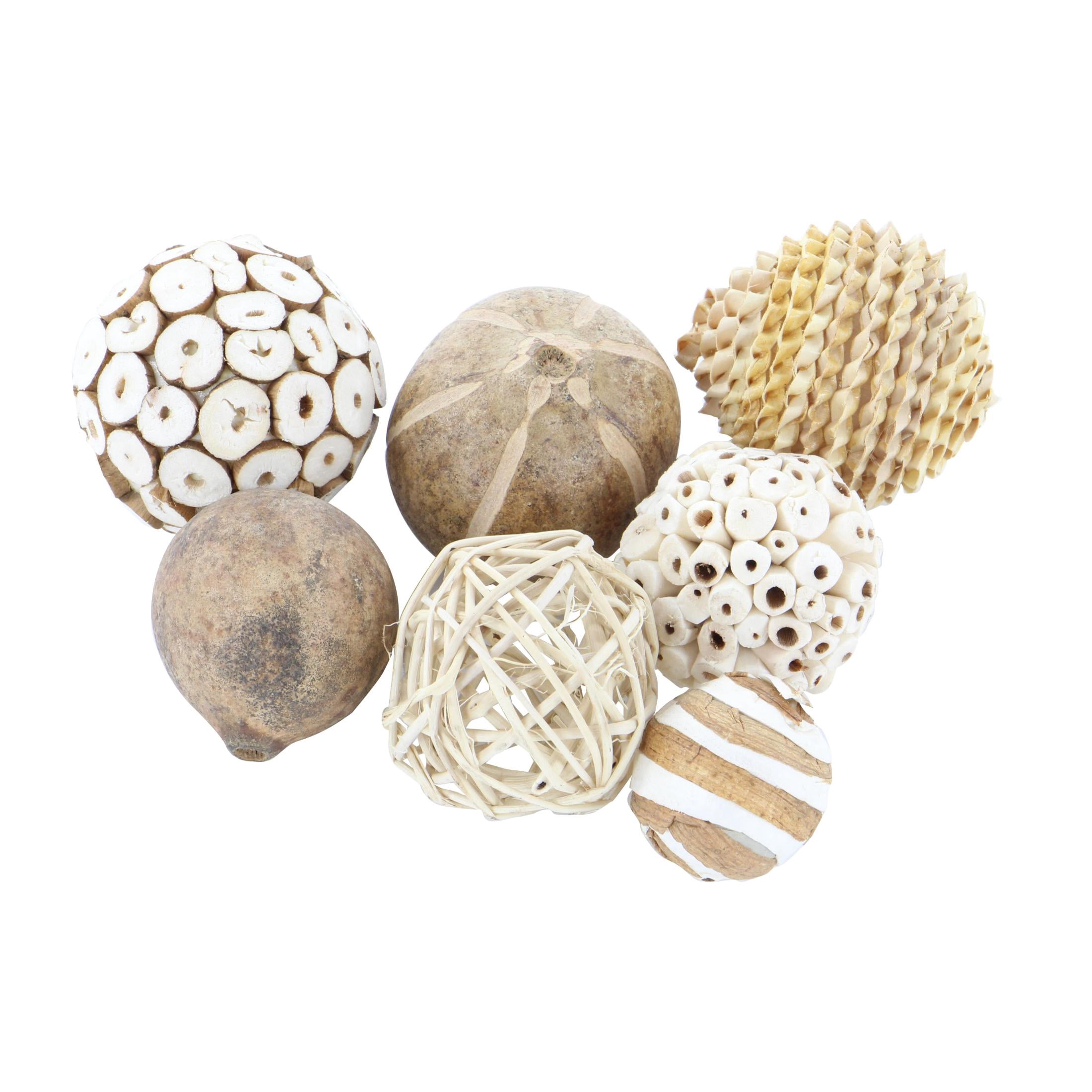 DecMode Brown 7" Handmade Dried Plant Orbs & Vase Filler with Varying Designs (2 Count)