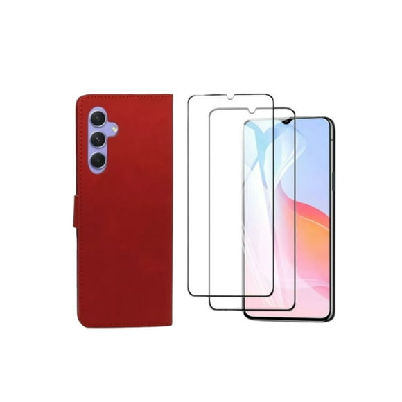Funda Cartera Suave Para Samsung A35 / A55 RojoMás 2 Micas De Cristal