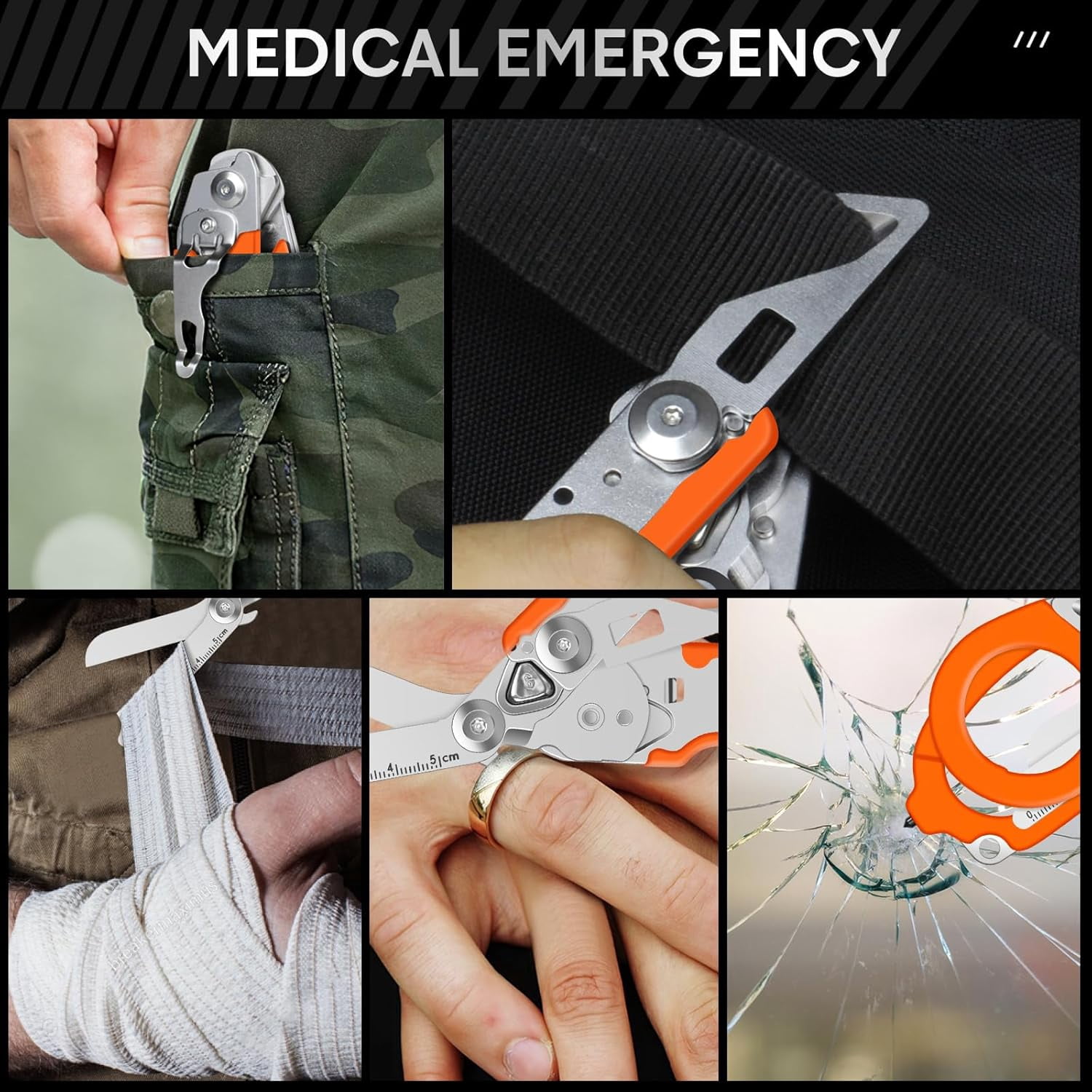 Emergency Shears with Strap Cutter and Glass Breaker Stainless Steel Foldable Scissors Pliers, Outdoor Camping Rescue Scissors Tools …