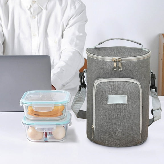 kladzum Lunch Bag for Men Women, Round Portable Bento Bag Insulated Cooler Bag for Work, Picnic Ice Bag Insulated Bucket Storage Bag