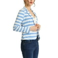 thumbnail image 4 of INSPIRE CHIC Women's Notched Lapel Long Sleeves Button Striped Blazer Light Blue M, 4 of 6