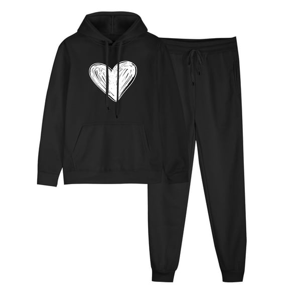 Outfits Women's Sports Tracksuits Long Sleeve Pullover Hoodies Sweatshirt Loose Coat And Sweatpants Fall Winter Suit Heart Graphic Drawstring Long Sleeve Hoodies Sweatshirt and Pants Set