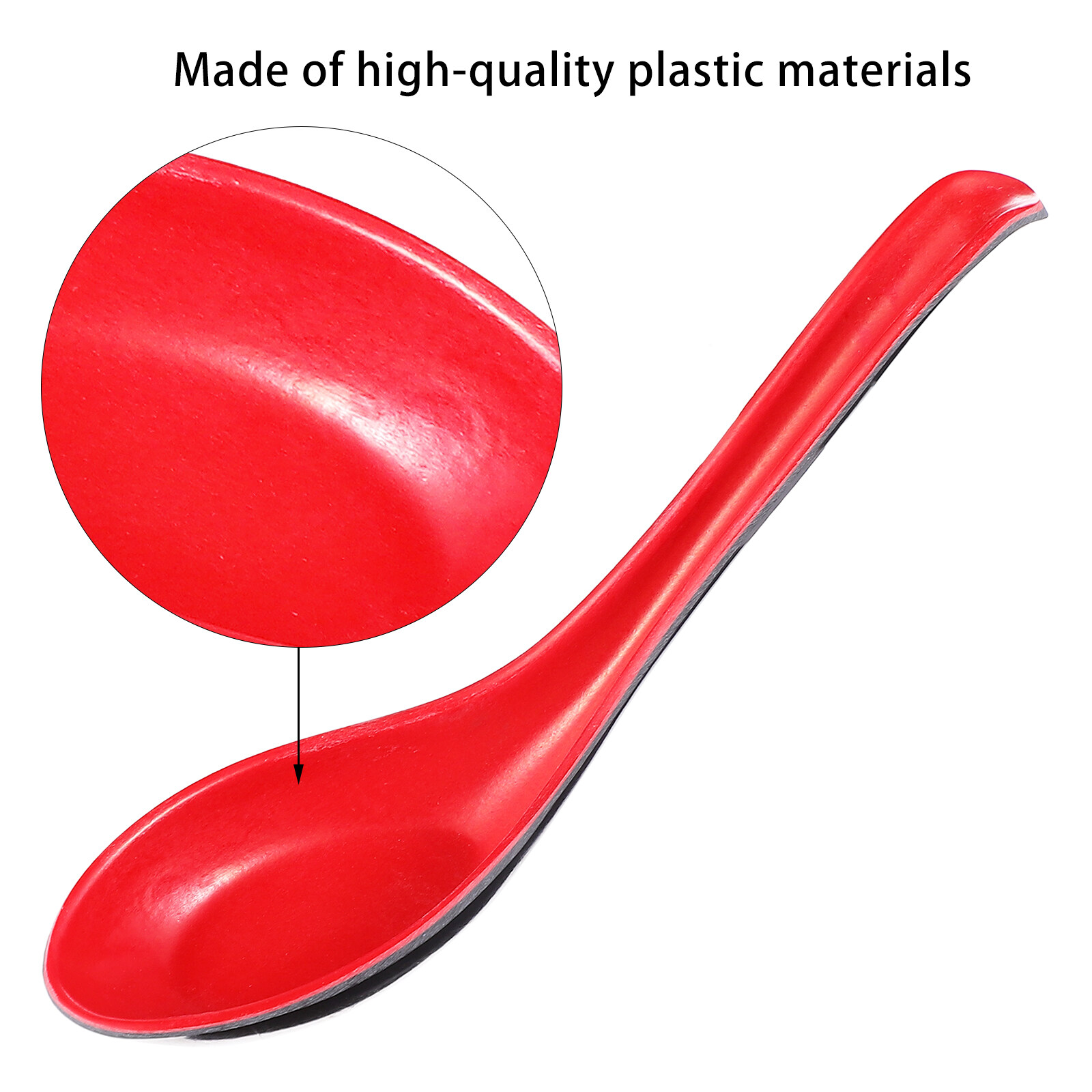 Lot 10 Cuillères Long Manche Mélamine Rouge Noir 16 Cm - Cuillères Ramen Udon Pho Soupe Wonton - Design Asiatique Pratique