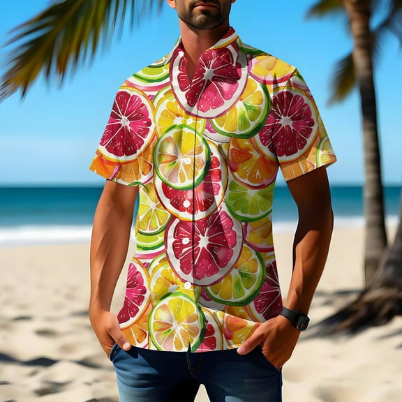 Zylanna Men's Hawaiian Shirts, Short Sleeve Quickly Dry Casual Turndown Collar Summer Beach Button Down Shirts Yellow Size M