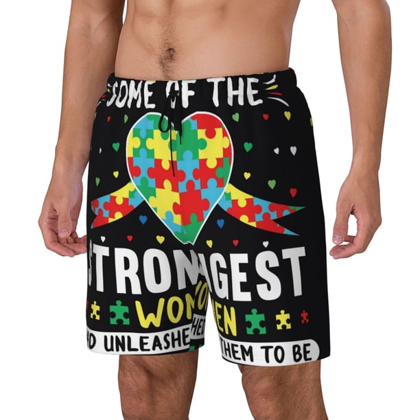 Balery I Love With Autism Bañador para hombre, shorts de playa de secado rápido con entrepierna y forro de compresión-XX-Large