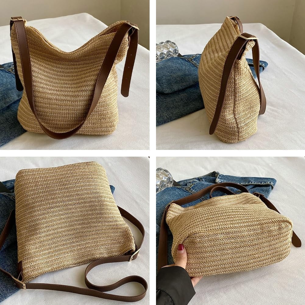 Zhengup Straw Tote Bag for Women Woven Shoulder Bag Large Crossbody Purse Summer Beach Handbag Top Handle Bag